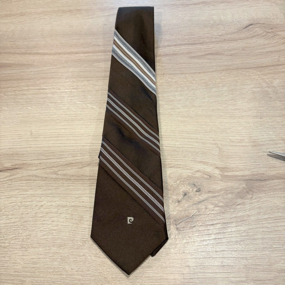 Pierre Cardin Vintage Brown Striped Polyester Necktie JL Hudson Mens Tie 4 Inch
